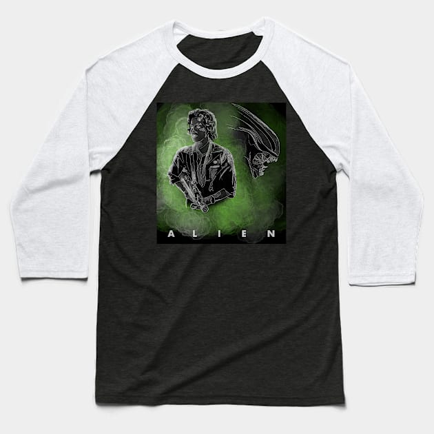 Ripley and alien in fog Baseball T-Shirt by Audrey Nagle
